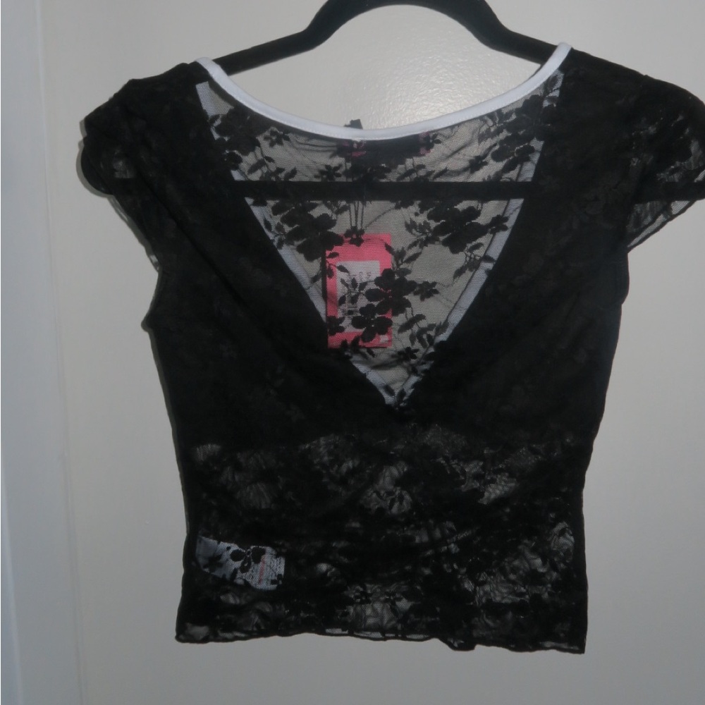 Black Lace Shirt with White Trim